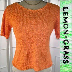 Lemon Grass Cropped Orange Scoop Neck Sweater short sleeves